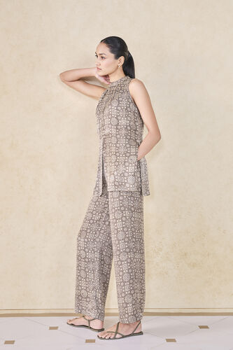 Serrano Handcrafted Ajrakh Silk Co-ord - Grey, Grey, image 3